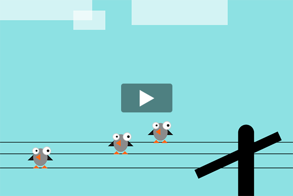 Animação interativa. Movimento do mouse espanta os pombos. Processing